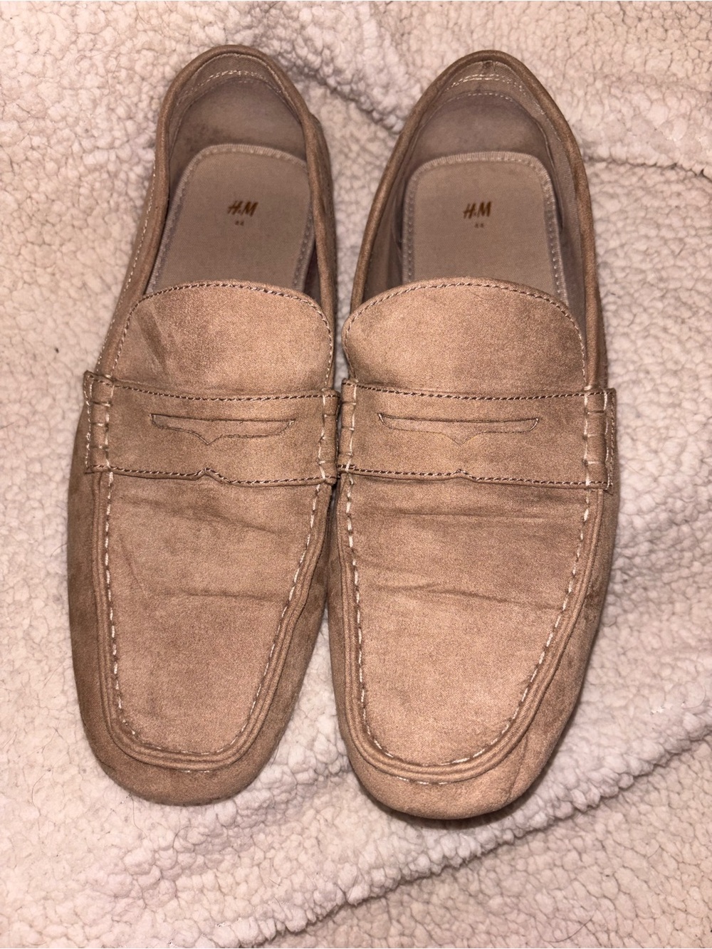 H&M Men’s Taupe Suede Look Driving Penny Loafers Moccasins Size 10.5 US